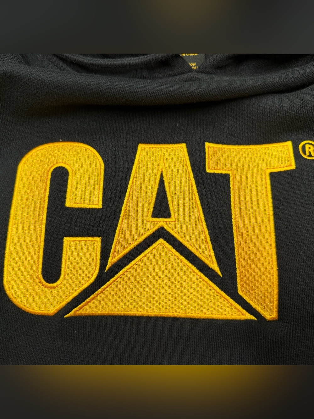CAT Caterpillar Men’s Large Heavyweight Hoodie Black Yellow Embroidered Logo